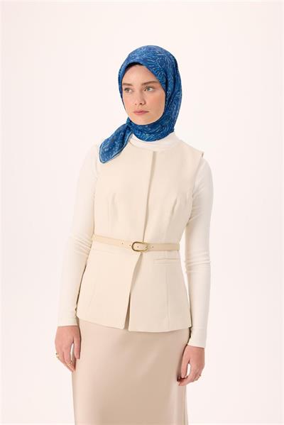 İnce Pamuk Soft Eşarp Lacivert-Bebe Mavi Desenli Kaymaz Dokulu Tok Duruşlu 90x90