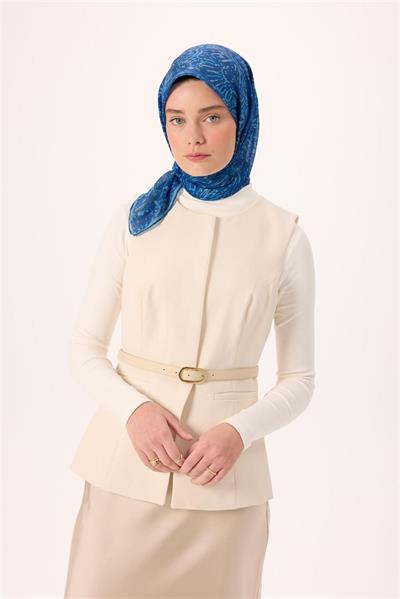 İnce Pamuk Soft Eşarp Lacivert-Bebe Mavi Desenli Kaymaz Dokulu Tok Duruşlu 90x90