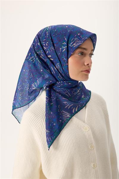 İnce Pamuk Soft Eşarp Mor-Patina Yeşili Desenli Kaymaz Dokulu Tok Duruşlu 90x90