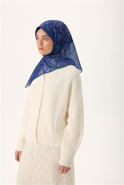 İnce Pamuk Soft Eşarp Mor-Patina Yeşili Desenli Kaymaz Dokulu Tok Duruşlu 90x90
