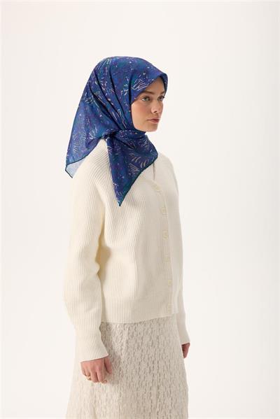 İnce Pamuk Soft Eşarp Mor-Patina Yeşili Desenli Kaymaz Dokulu Tok Duruşlu 90x90
