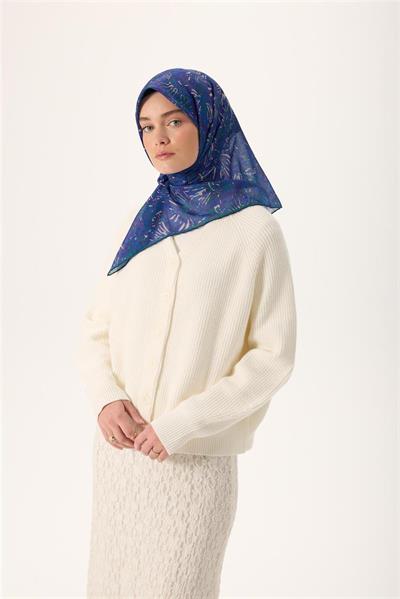 İnce Pamuk Soft Eşarp Mor-Patina Yeşili Desenli Kaymaz Dokulu Tok Duruşlu 90x90