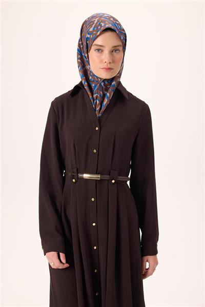 İnce Pamuk Soft Eşarp Vizon Kahverengi Saks Desenli Nefes Alan 90x90