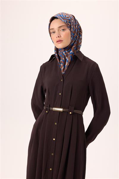 İnce Pamuk Soft Eşarp Vizon Kahverengi Saks Desenli Nefes Alan 90x90