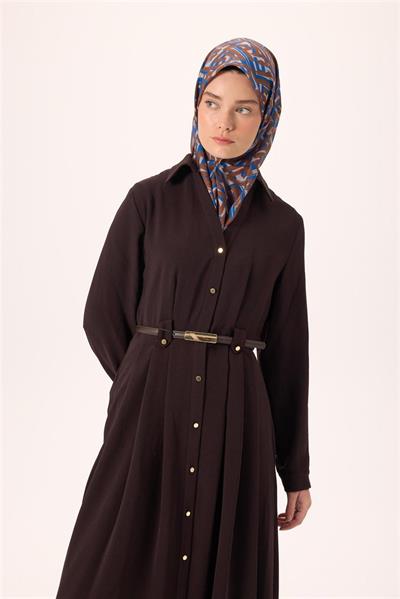 İnce Pamuk Soft Eşarp Vizon Kahverengi Saks Desenli Nefes Alan 90x90