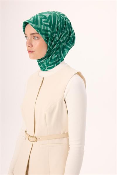 İnce Pamuk Soft Eşarp Su Yeşili Zümrüt Desenli Nefes Alan 90x90