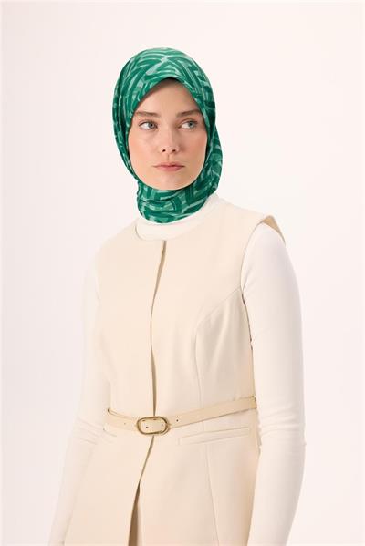 İnce Pamuk Soft Eşarp Su Yeşili Zümrüt Desenli Nefes Alan 90x90