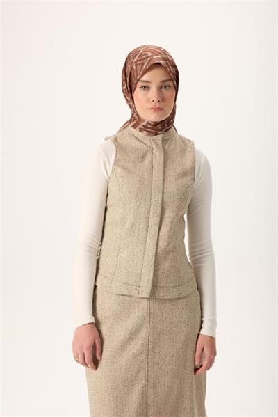 İnce Pamuk Soft Eşarp Açık Fildişi-Kahverengi Sütlü Kahve Desenli Nefes Alan Tok Duruşlu 90x90