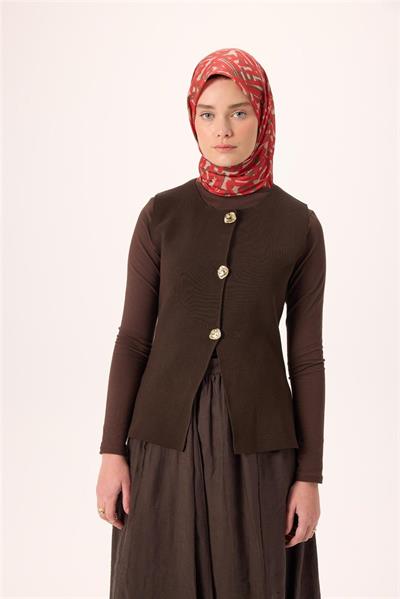 İnce Pamuk Soft Eşarp Krem Kırmızı Kahverengi Desenli Nefes Alan 90x90