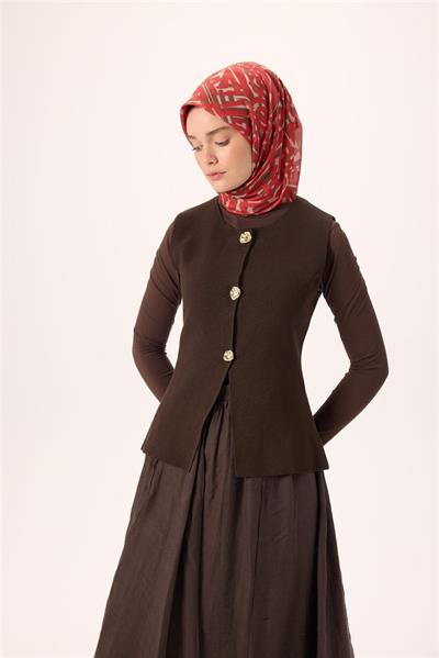 İnce Pamuk Soft Eşarp Krem Kırmızı Kahverengi Desenli Nefes Alan 90x90