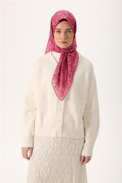 İnce Pamuk Soft Eşarp Pudra Pembe Ahududu Desenli Nefes Alan 90x90