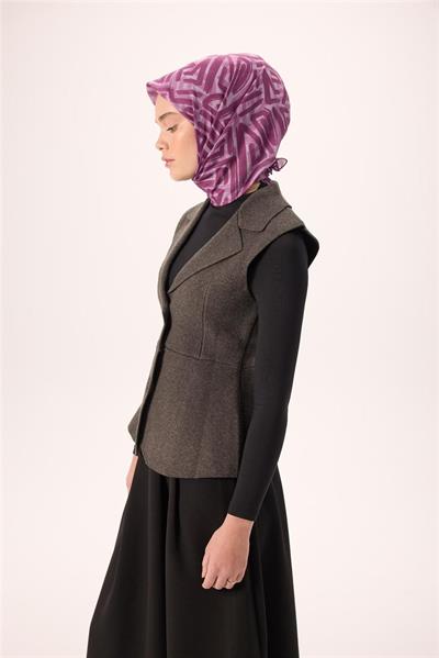 İnce Pamuk Soft Eşarp Lila Eflatun Leylak Desenli Nefes Alan 90x90