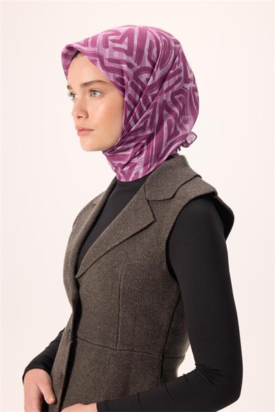 İnce Pamuk Soft Eşarp Lila Eflatun Leylak Desenli Nefes Alan 90x90