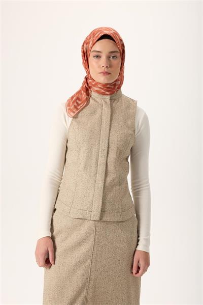 İnce Pamuk Soft Eşarp Krem Soğan Kabuğu Taba Desenli Nefes Alan 90x90