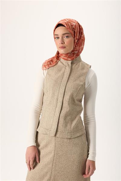 İnce Pamuk Soft Eşarp Krem Soğan Kabuğu Taba Desenli Nefes Alan 90x90