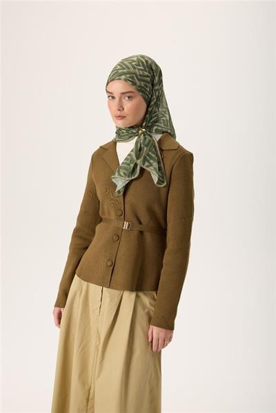 İnce Pamuk Soft Eşarp Su Yeşili Küf Yeşili Desenli Nefes Alan 90x90