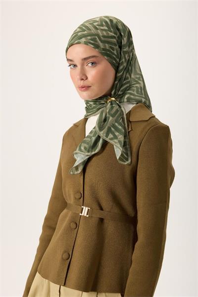 İnce Pamuk Soft Eşarp Su Yeşili Küf Yeşili Desenli Nefes Alan 90x90