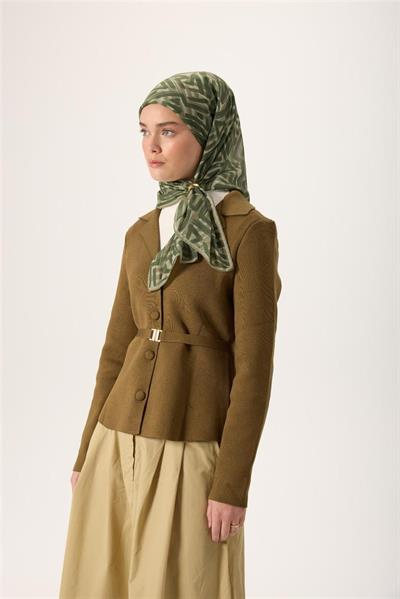 İnce Pamuk Soft Eşarp Su Yeşili Küf Yeşili Desenli Nefes Alan 90x90