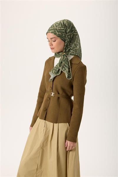 İnce Pamuk Soft Eşarp Su Yeşili Küf Yeşili Desenli Nefes Alan 90x90