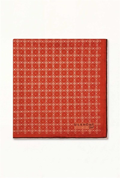 Pamuk Karışımlı Eşarp Turuncu Monogram Desen Soft Dokulu Kaymaz 90X90