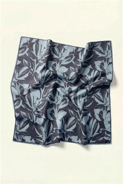 Pamuk Karışımlı Eşarp Bebe Mavi Modern Flora Desen Soft Dokulu Kaymaz 90X90