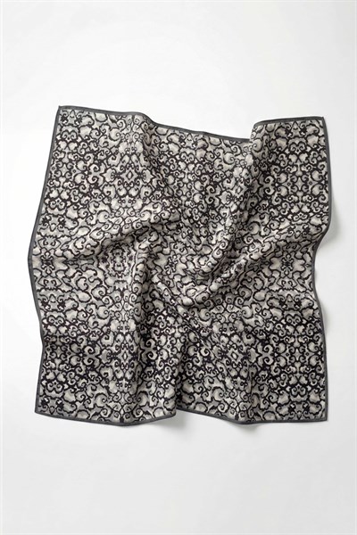 Pamuk Karışımlı Soft Eşarp Sis Motif Desen Siyah 90X90
