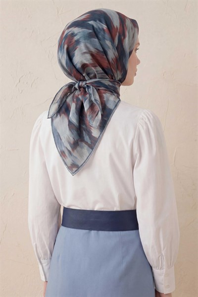 Pamuk Karışımlı Soft Eşarp Soyut Fırça Desen Bebe Mavi 90X90