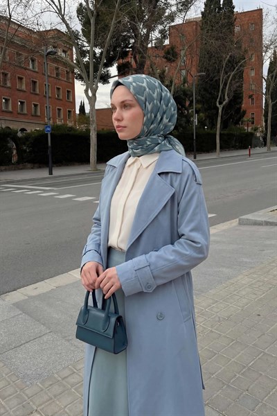 Pamuk Karışımlı Soft Eşarp Zikzak Akış Desen Çağla Yeşili 90x90