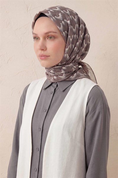 Pamuk Karışımlı Soft Eşarp Zikzak Akış Desen Mocha 90x90