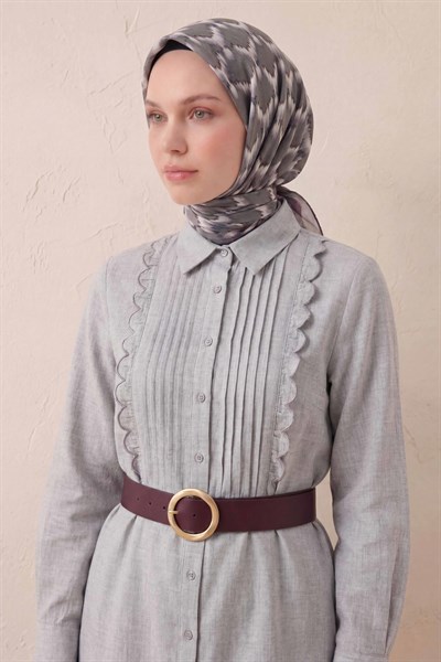 Pamuk Karışımlı Soft Eşarp Zikzak Akış Desen Yağ Yeşili 90x90