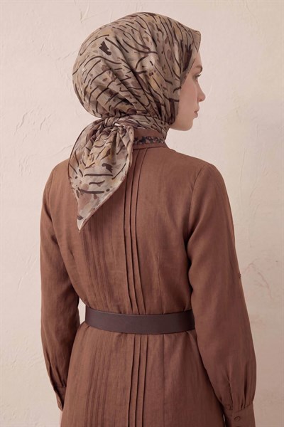 Pamuk Karışımlı Soft Eşarp Fırça Darbeli Desen Kum Beji 90x90