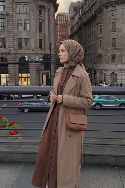 Pamuk Karışımlı Soft Eşarp Fırça Darbeli Desen Kum Beji 90x90