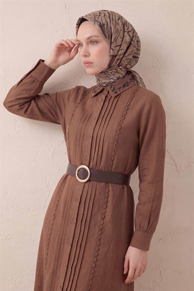 Pamuk Karışımlı Soft Eşarp Fırça Darbeli Desen Kum Beji 90x90