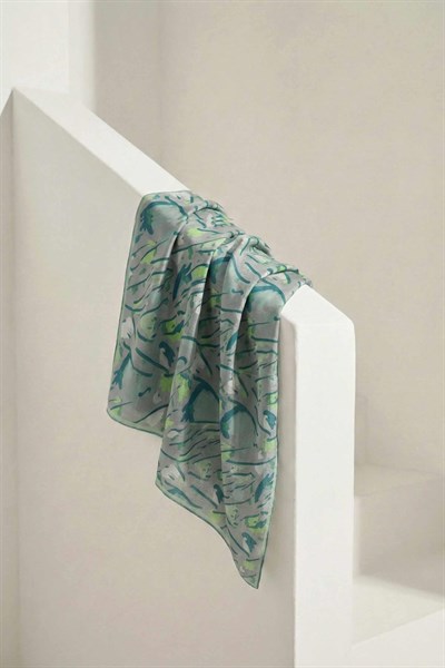 Pamuk Karışımlı Soft Eşarp Fırça Darbeli Desen Açık Gri 90x90