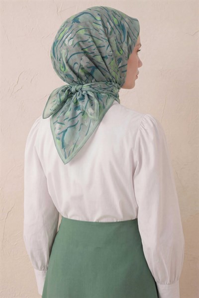 Pamuk Karışımlı Soft Eşarp Fırça Darbeli Desen Açık Gri 90x90