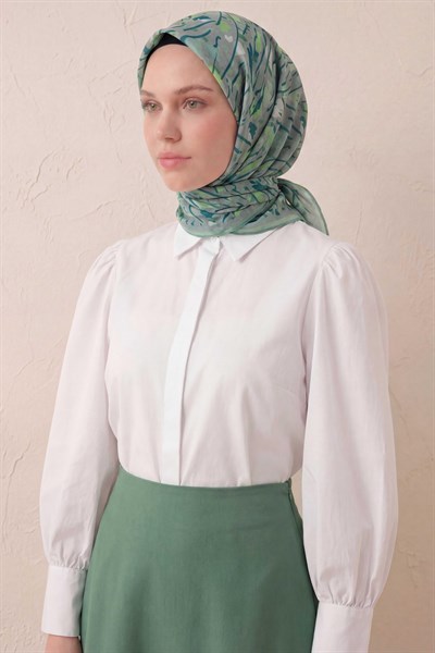 Pamuk Karışımlı Soft Eşarp Fırça Darbeli Desen Açık Gri 90x90