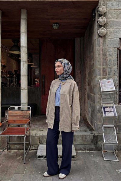 Pamuk Karışımlı Soft Eşarp Fırça Darbeli Desen Kırık Beyaz 90x90