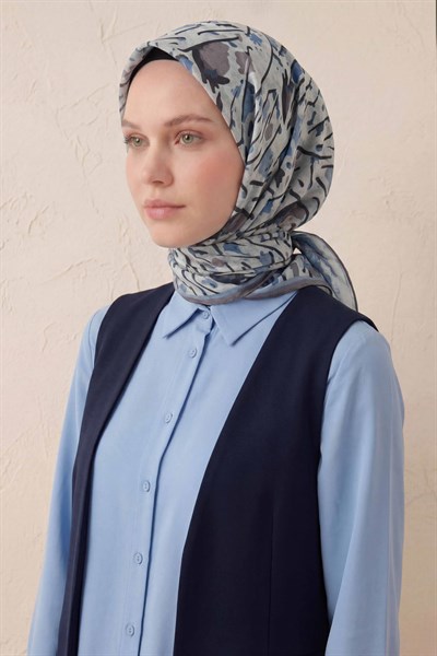 Pamuk Karışımlı Soft Eşarp Fırça Darbeli Desen Kırık Beyaz 90x90