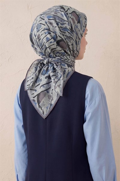 Pamuk Karışımlı Soft Eşarp Fırça Darbeli Desen Kırık Beyaz 90x90
