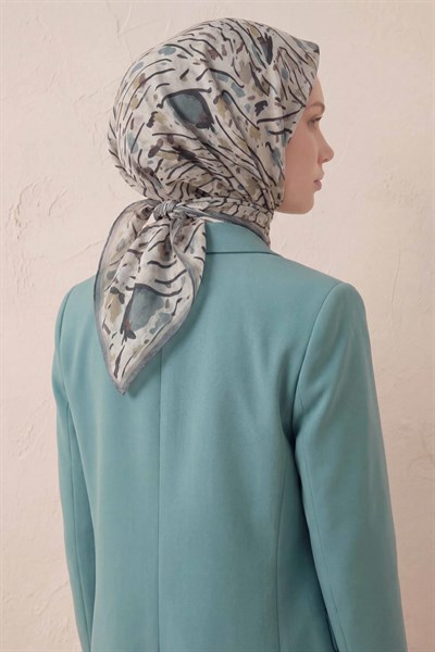 Pamuk Karışımlı Soft Eşarp Fırça Darbeli Desen Ekru 90x90