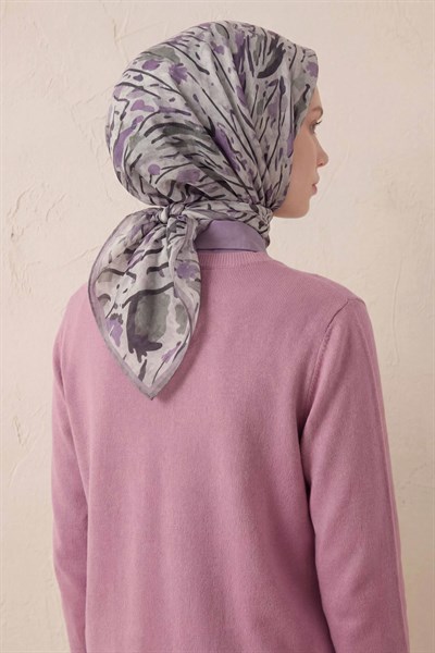 Pamuk Karışımlı Soft Eşarp Fırça Darbeli Desen Silver 90x90