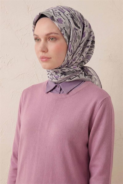 Pamuk Karışımlı Soft Eşarp Fırça Darbeli Desen Silver 90x90