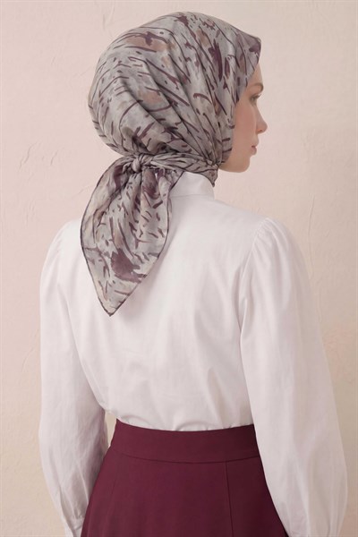 Pamuk Karışımlı Soft Eşarp Fırça Darbeli Desen Marjinal Gri 90x90
