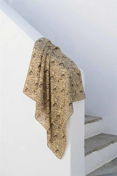 Pamuk Karışımlı Soft Eşarp Fırça Darbeli Desen Yeşil Bej 90x90