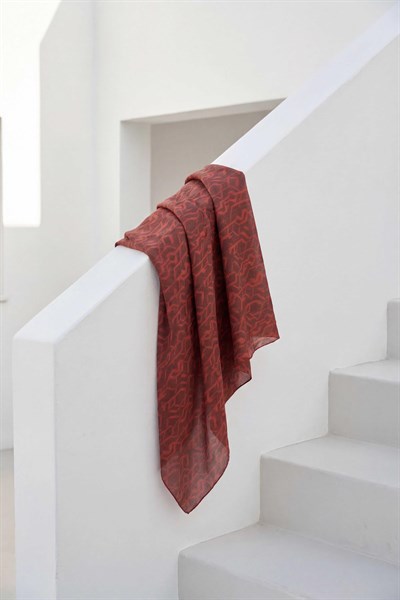 Pamuk Karışımlı Soft Eşarp Başak Desen Kiremit Kırmızı 90x90