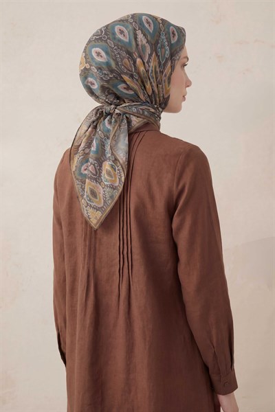 Pamuk Karışımlı Soft Eşarp Baklava Desen Gri 90x90