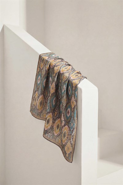 Pamuk Karışımlı Soft Eşarp Baklava Desen Gri 90x90