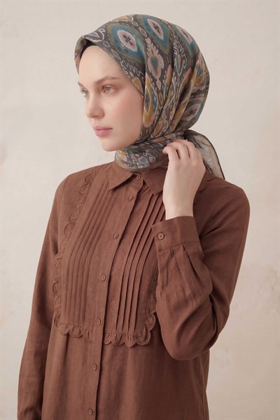 Pamuk Karışımlı Soft Eşarp Baklava Desen Gri 90x90