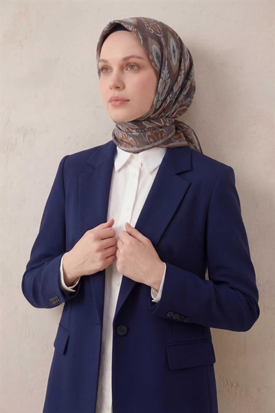 Pamuk Karışımlı Soft Eşarp Baklava Desen Indigo 90x90