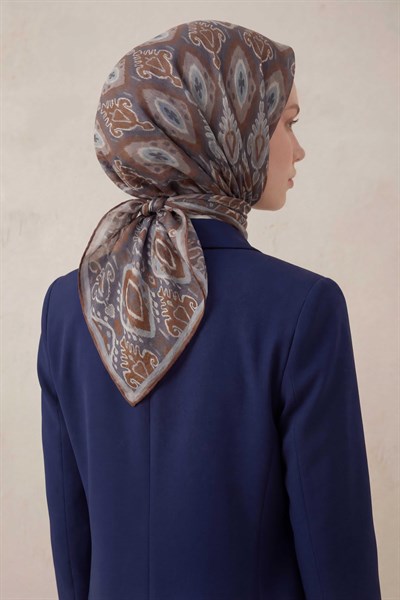 Pamuk Karışımlı Soft Eşarp Baklava Desen Indigo 90x90